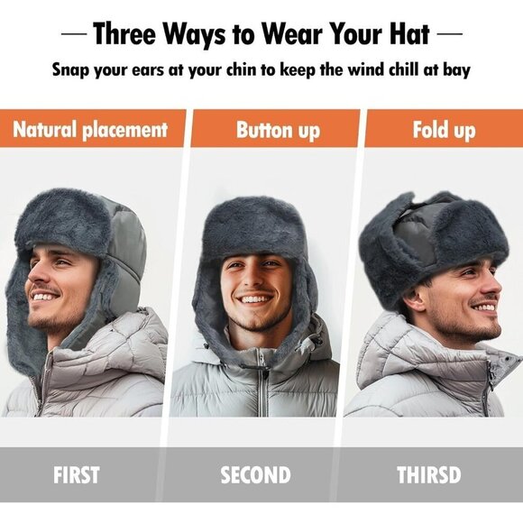 ⭐Men Heated Trapper Hat with 7.4V Rechargeable Battery Faux Fur Outdoor Hat - Picture 6 of 7